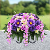 Yastouay artificial cemetery flowers saddle headstone decor offers lush realism for graves.