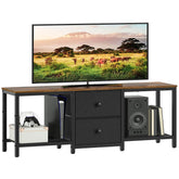 YATINEY DS02BR TV Stand with drawers close-up showing dual storage for remotes and magazines.