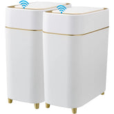 Yatmung 2Pack front view shows a sleek white trash can with gold edge.
