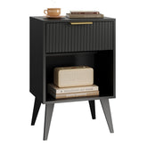 YAUKOMEL fluted nightstand front view with compact bedside storage for essentials.