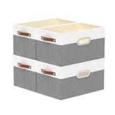 Yawinhe gray fabric storage basket foldable on a shelf for easy organization.