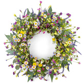 Yawwind 22 inch spring wreath on front door with wildflowers enhances curb appeal.