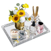 YCWF large mirror perfume tray with crystal diamonds for a sparkling dresser display.