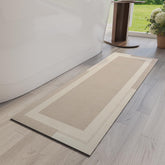 YDKGL non-slip long bath mat front view in beige for a safer, dry bathroom