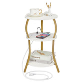 YEAKOO small round side table with charging station and outlets for convenient device charging