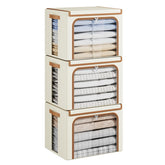 Yecaye storage bin with metal frame and beige fabric for sturdy storage.