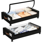 Yecaye under bed storage with wheels, side view showing 60L capacity for clothing.
