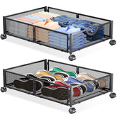 Yecaye under-bed storage with wheels, front view showing smooth-glide wheels for easy access.