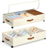 Yecaye under bed storage with wheels, front view, keeps items organized and accessible.
