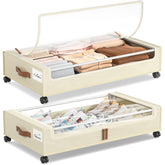 Yecaye under bed storage with wheels: sturdy rolling bin for clothes and shoes.