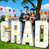 Yeenuo Grad marquee letters 3ft glow as a vivid graduation backdrop.