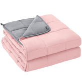 Yescool 20lb pink grey weighted blanket on bed for cooling comfort.