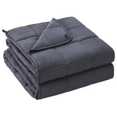 YesCool weighted blanket adults 12lb grey on bed offers cooling comfort for restful nights.