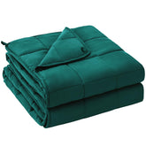 YesCool weighted blanket top view illustrating snug queen fit for focused sleep