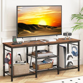 YGEOMER entertainment center with 55-inch compatibility and rustic brown finish for organized living spaces.