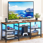 YGEOMER TV Stand compatible with 55-inch TVs in a rustic brown finish.