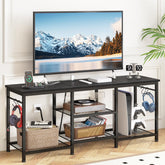 YGEOMER TV stand with outlet and open shelves for clutter-free setup.