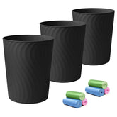 YGJT three-pack black trash can top view highlighting compact footprint for small spaces.
