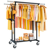 YGleeao 800lbs rack with double rods enables heavy garment storage and stable organization.