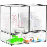 Yieach clear baby bottle organizer shown on countertop with three drawers for neat storage.
