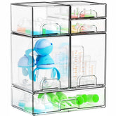 Yieach clear baby bottle organizer stackable drawers keeps bottles tidy and visible.