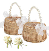 Yiheini wicker flower girl basket with handle for easy aisle petal scattering