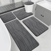 YIHOUSE memory foam grey bath rug set in full view, showcasing complete 5-piece coverage for bathrooms.
