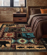 YIHOUSE rustic cabin rug with bear pattern adds cozy charm to living spaces.