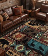 YIHOUSE rustic cabin area rug 6x9 with bear pattern; warm, easy-to-clean living room decor.