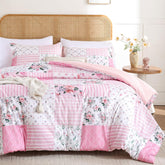 YIKUSH full comforter set in pink spring floral for year-round comfort.
