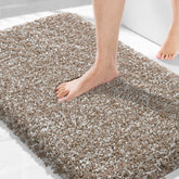Yimobra bathroom rug plush texture closeup highlights ultra-soft fibers for cozy steps.