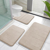 Yimobra memory foam bath mat set toilet mat close-up shows plush pile for comfort