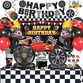 Yingoto race car birthday banner enhances party visuals and photos.