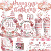Yingoto rose gold 90th banner hangs elegantly, creating an instant focal point for a milestone.