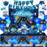 Yingoto video game birthday banner with blue lights creates a vivid party entry.