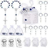 Yinkin Baptism Favors Rosary with blue beads and silver cross, ideal christening decor