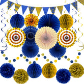 YIOTJUNL blue gold triangle banner adds festive flair to graduation celebrations