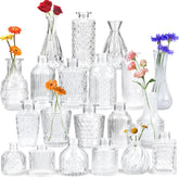 Yirilan bud vase set from 20-piece clear glass collection, ideal for table centerpieces.