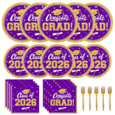 YISKUOPU purple gold graduation plates 9 inch for festive table decor