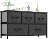 YITAHOME dresser with five drawers and a black metal frame provides sturdy bedroom storage.