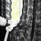 YJ YANJUN vintage lace curtains 84in front view adds romantic Gothic ambiance.