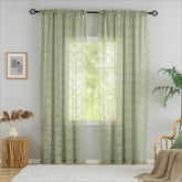 YJ YANJUN vintage lace curtains in sage green, 2 panels with rod pocket for easy hanging.