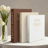 YKANYN decorative books in white linen front view add chic style to your coffee table