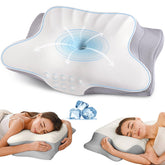 Ylekto cervical neck pillow with hollow center cradles the head for neck support.