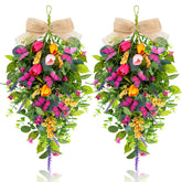 YLOLUL spring swag front door with tulip teardrop, lavender, and butterflies creates a vibrant welcome.