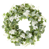 YNYLCHMX 18-inch wreath front door with white flowers and eucalyptus for year-round curb appeal.