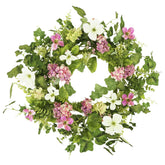 YNYLCHMX 18-inch front door wreath with pink hydrangea for a vibrant spring welcome.