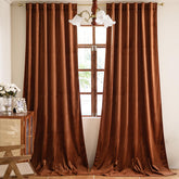 YOFUN burnt orange velvet curtains two-panel setup adds luxurious texture.