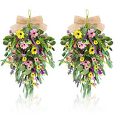 YLOLUL 22-inch artificial spring swag wreath with daisies for front door