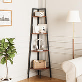 Yoobure 4-Tier Corner Shelf angle view highlights sturdy metal frame for books